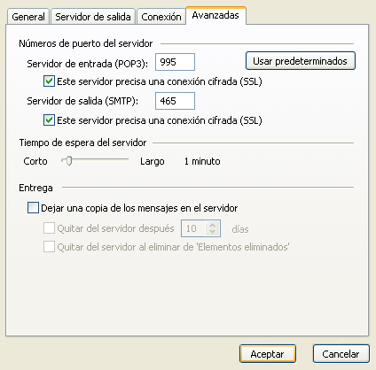 Configurar esta cuenta para acceder a través de una conexión segura SSL