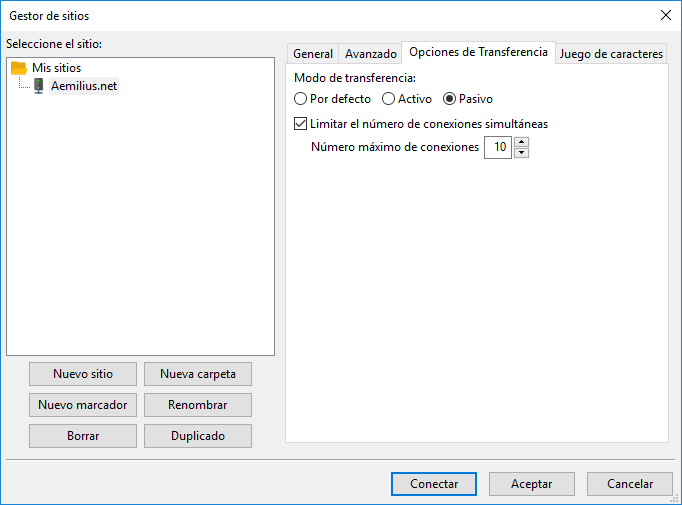 Opciones de Transferencia en Filezilla